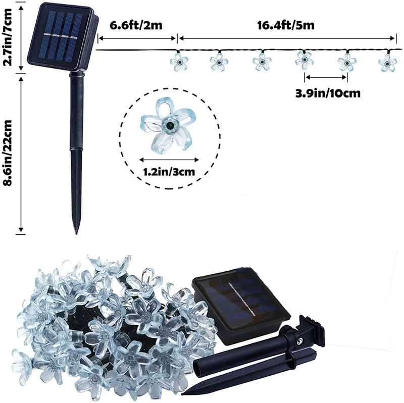Solar Outdoor Waterproof Fairy Simulation Floral Garlands Lamp