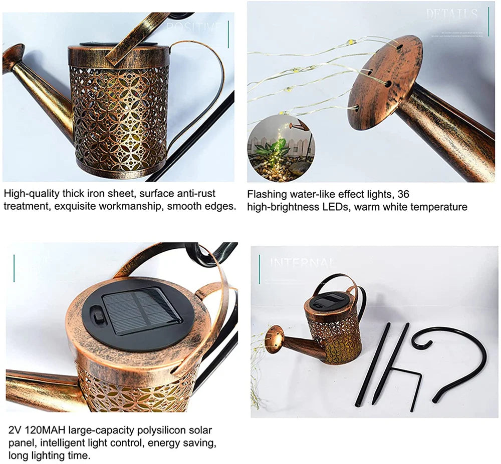 Solar Outdoor Waterproof Hanging Watering Can Waterfall Lamp
