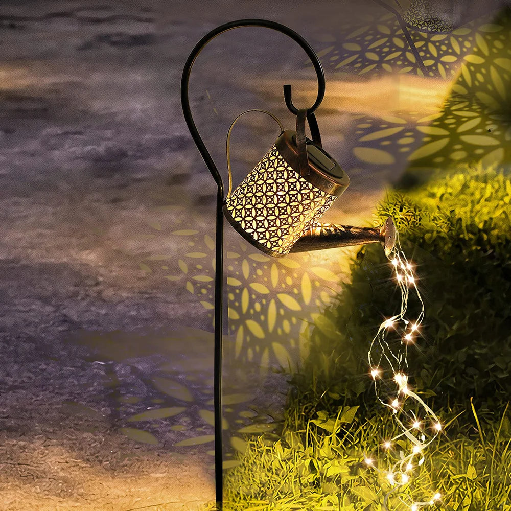 Solar Outdoor Waterproof Hanging Watering Can Waterfall Lamp