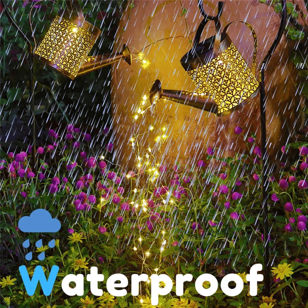Solar Outdoor Waterproof Hanging Watering Can Waterfall Lamp