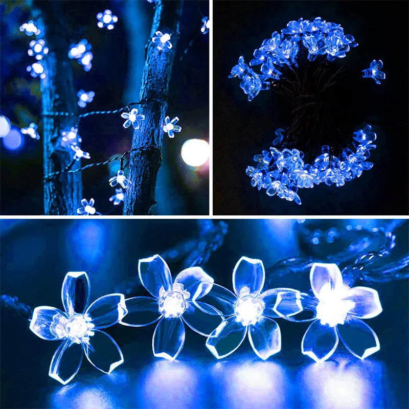 Solar Outdoor Waterproof Fairy Simulation Floral Garlands Lamp