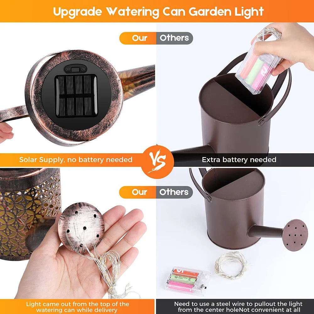 Solar Outdoor Waterproof Hanging Watering Can Waterfall Lamp