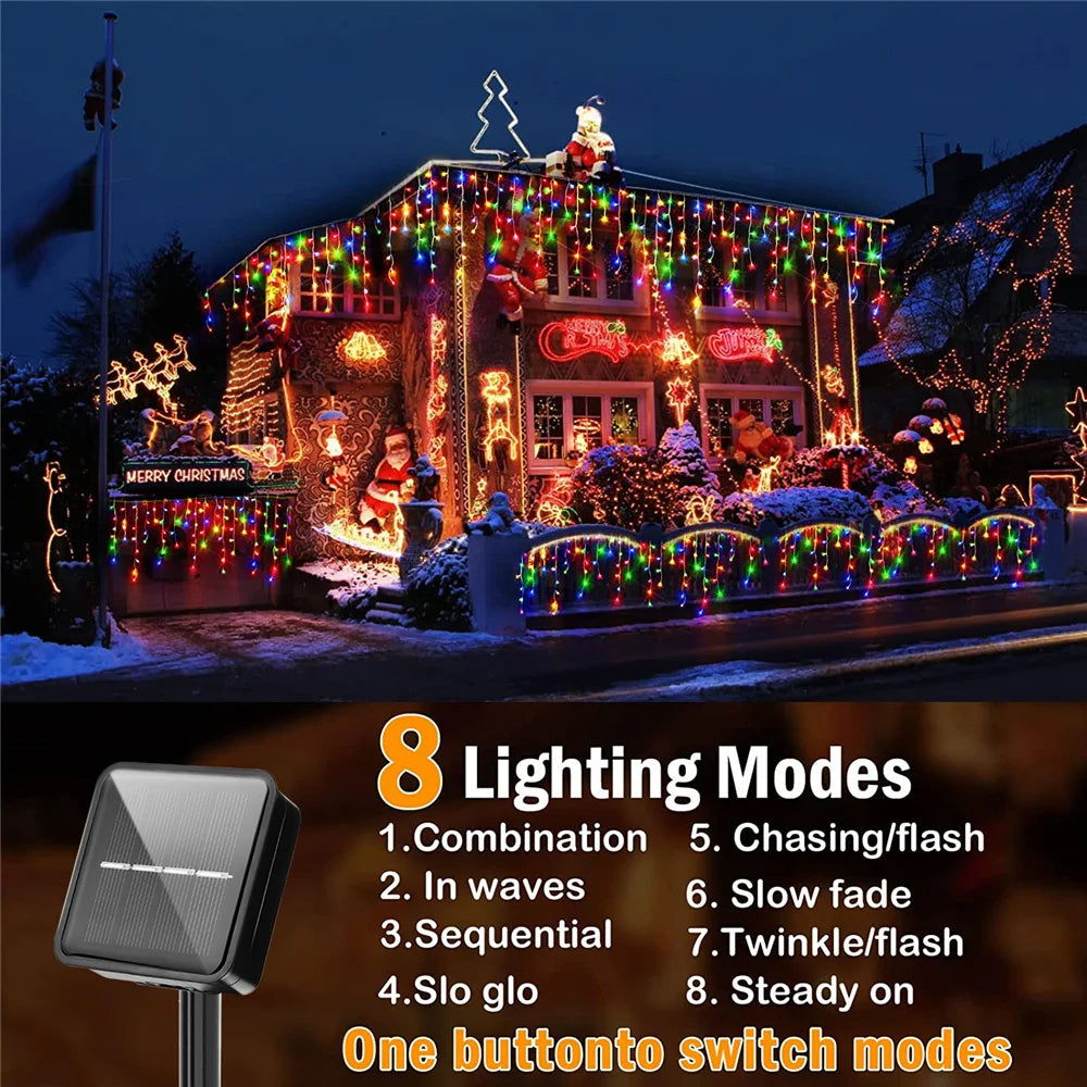 Solar Curtain Outdoor Eaves Decor String Lights