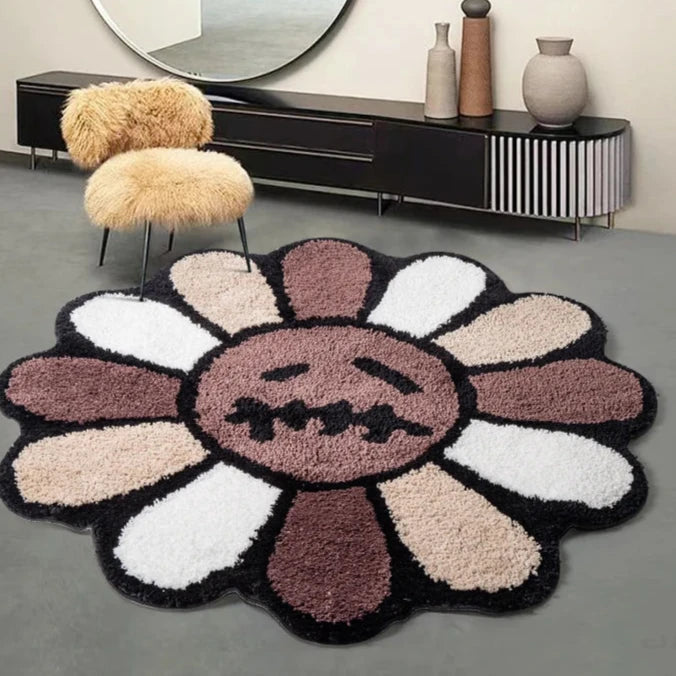 Smiling Face Flower Nonslip Tufted Rug