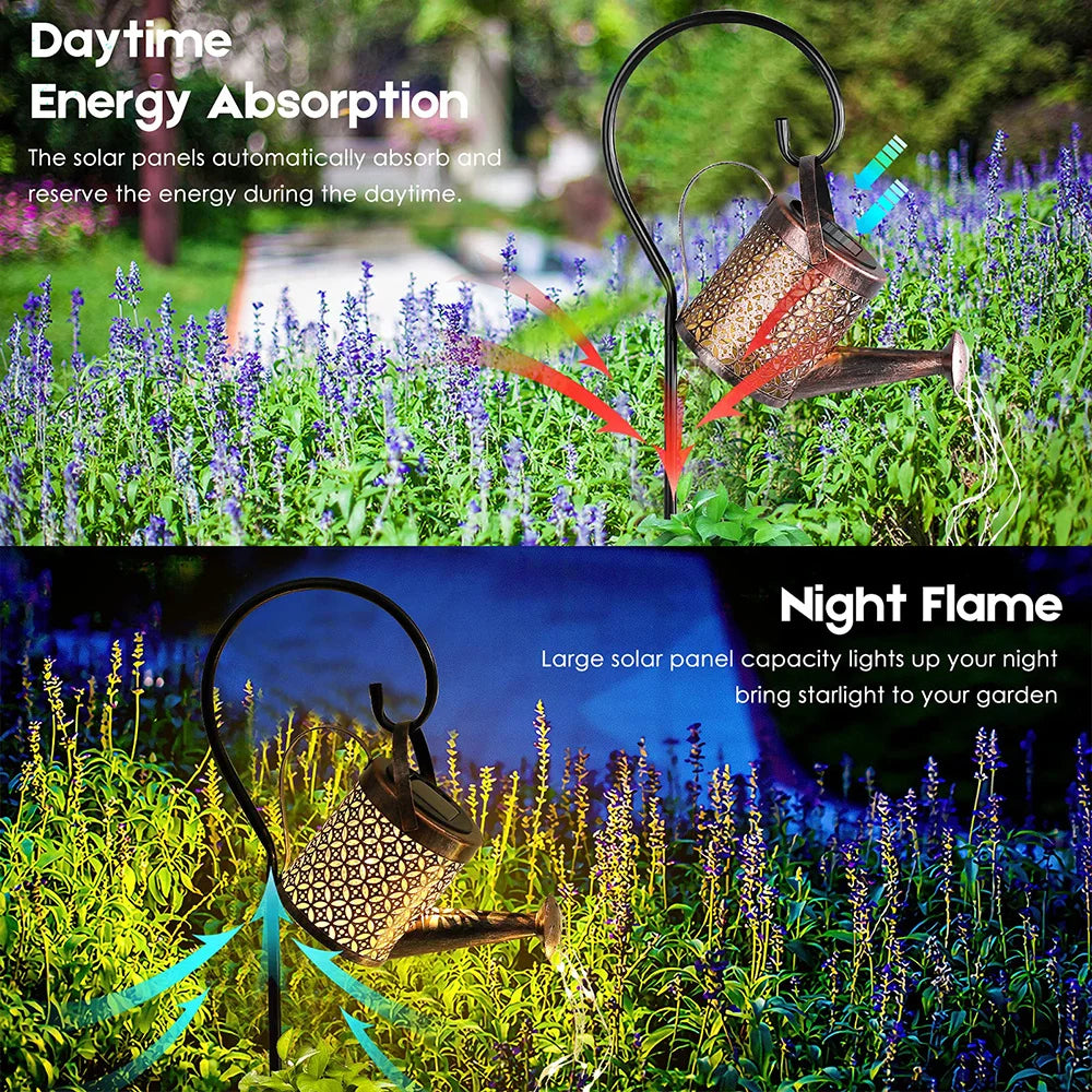 Solar Outdoor Waterproof Hanging Watering Can Waterfall Lamp