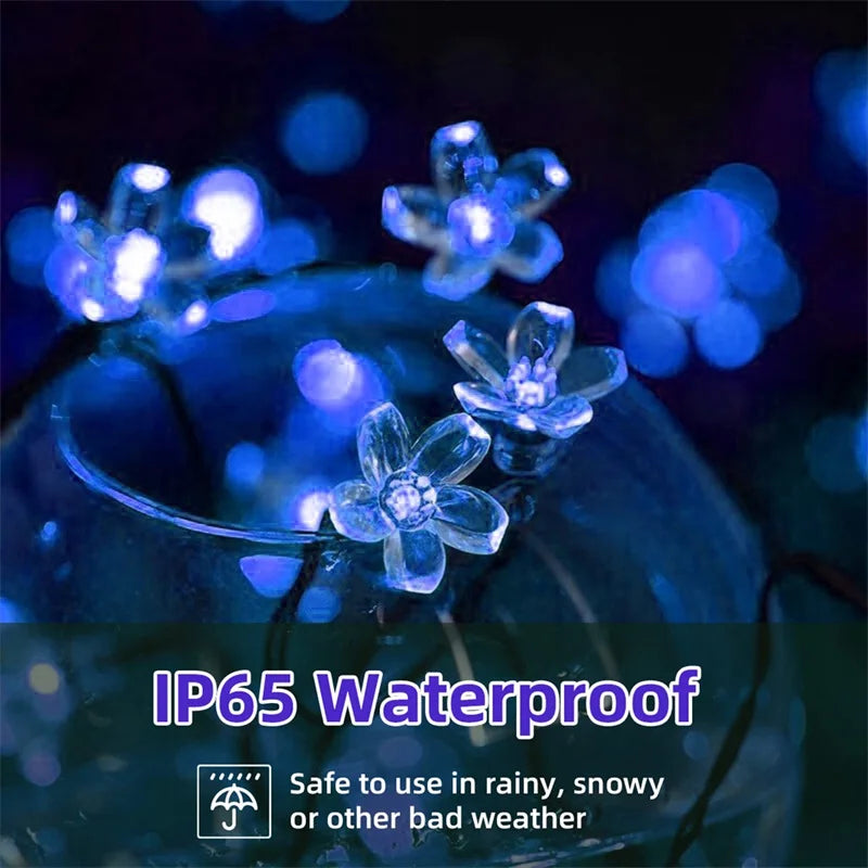 Solar Outdoor Waterproof Fairy Simulation Floral Garlands Lamp