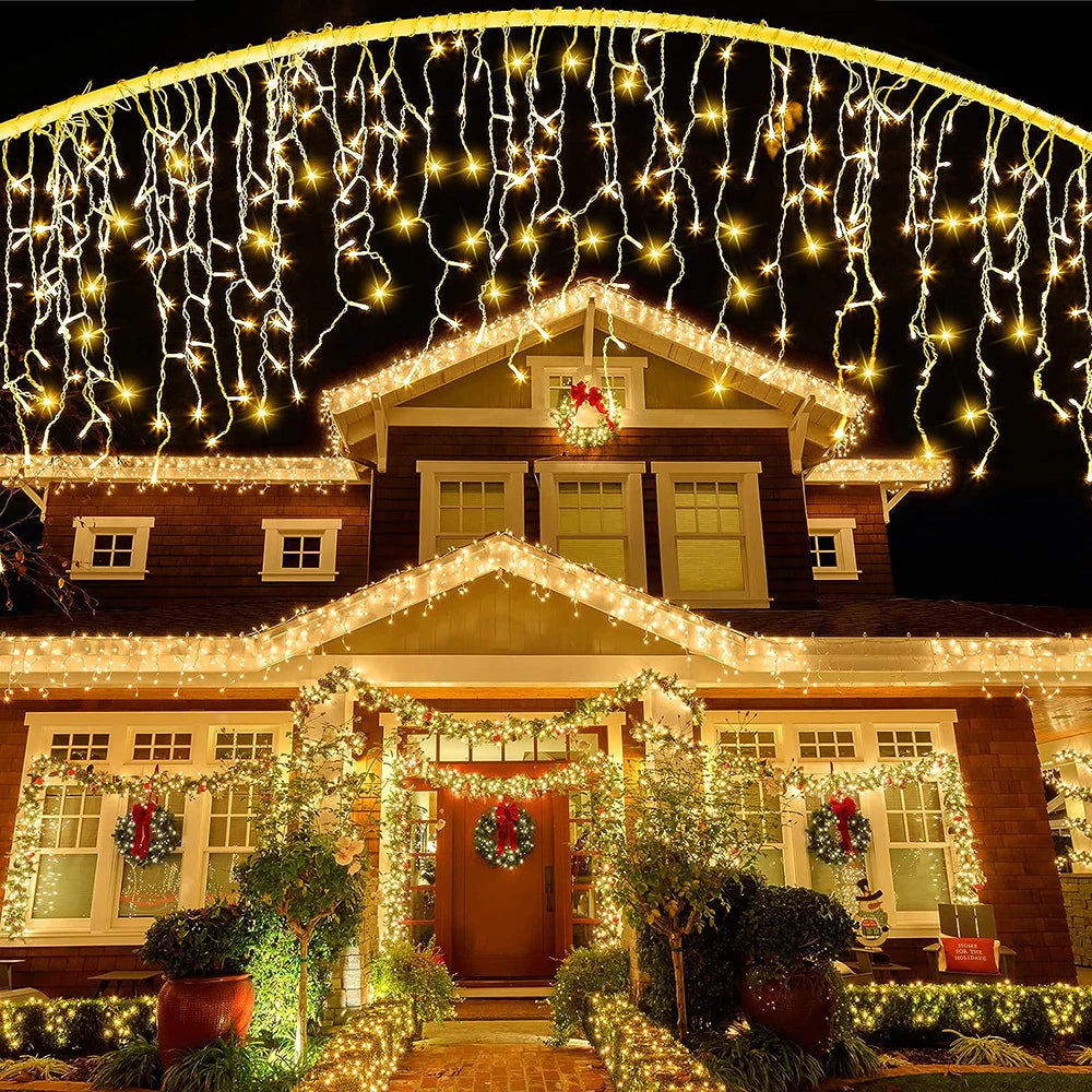 Solar Curtain Outdoor Eaves Decor String Lights