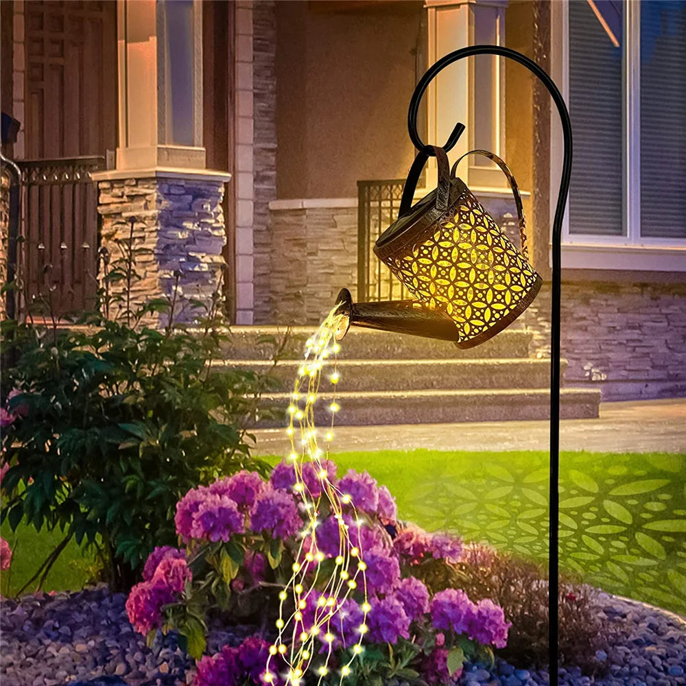 Solar Outdoor Waterproof Hanging Watering Can Waterfall Lamp