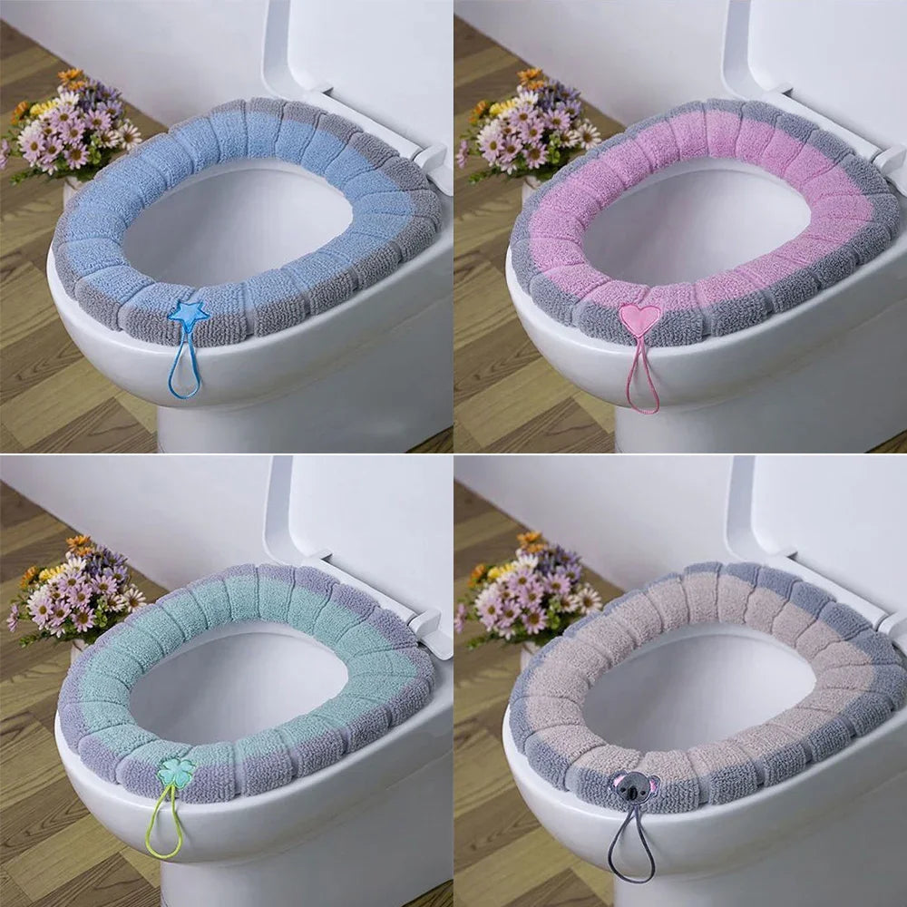 Thicker Soft Washable with Handle Winter Warm Toilet Seat Cover Mat