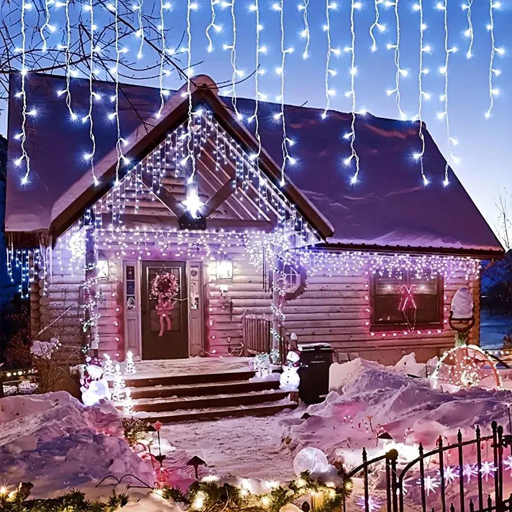 Solar Curtain Outdoor Eaves Decor String Lights