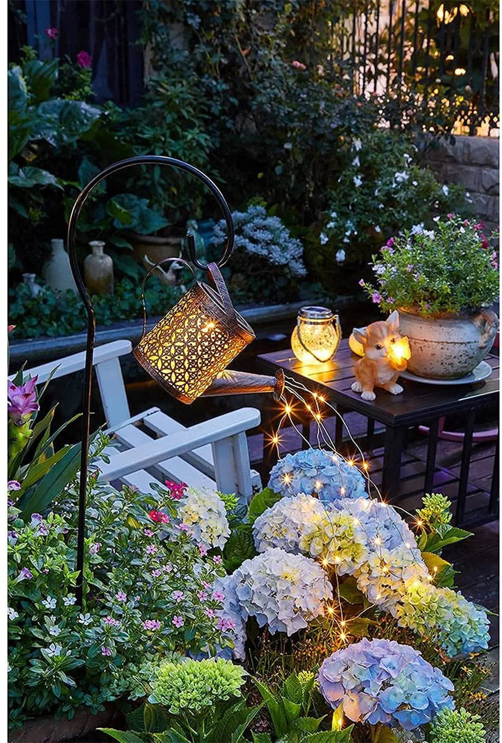 Solar Outdoor Waterproof Hanging Watering Can Waterfall Lamp
