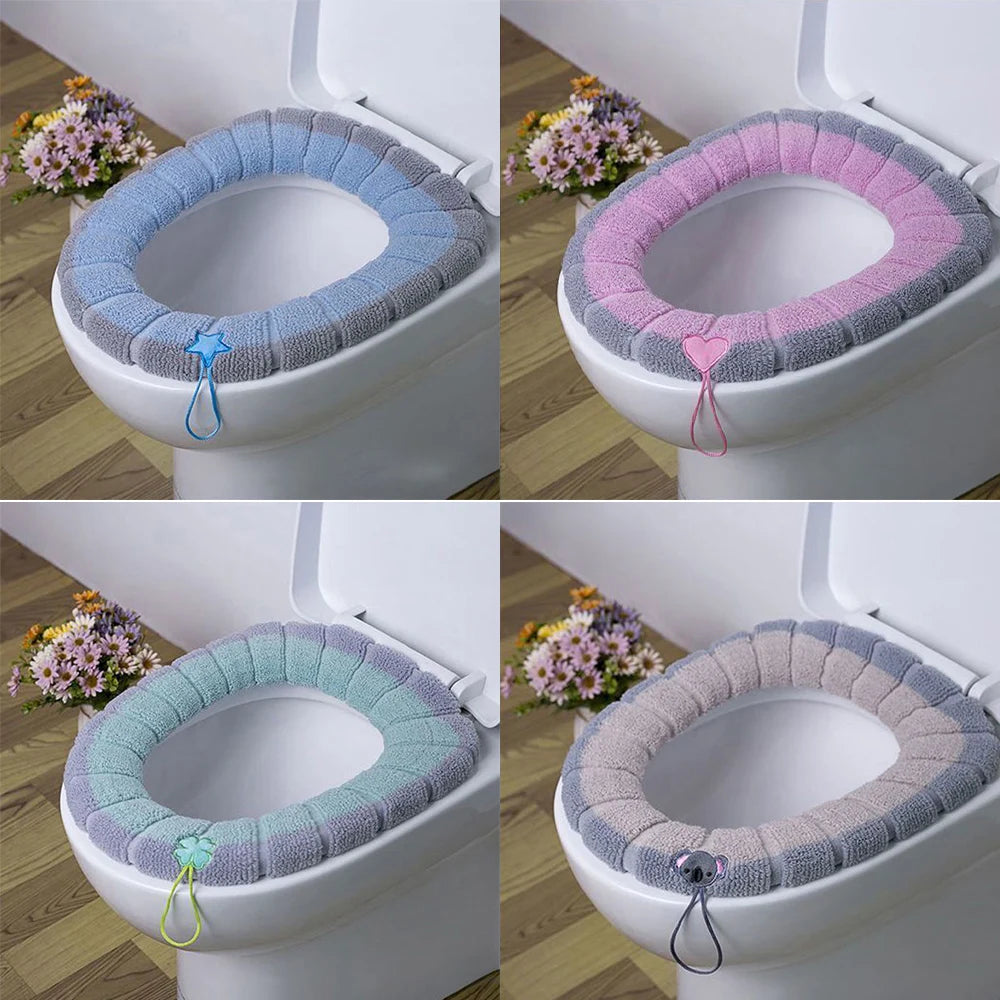 Thicker Soft Washable with Handle Winter Warm Toilet Seat Cover Mat