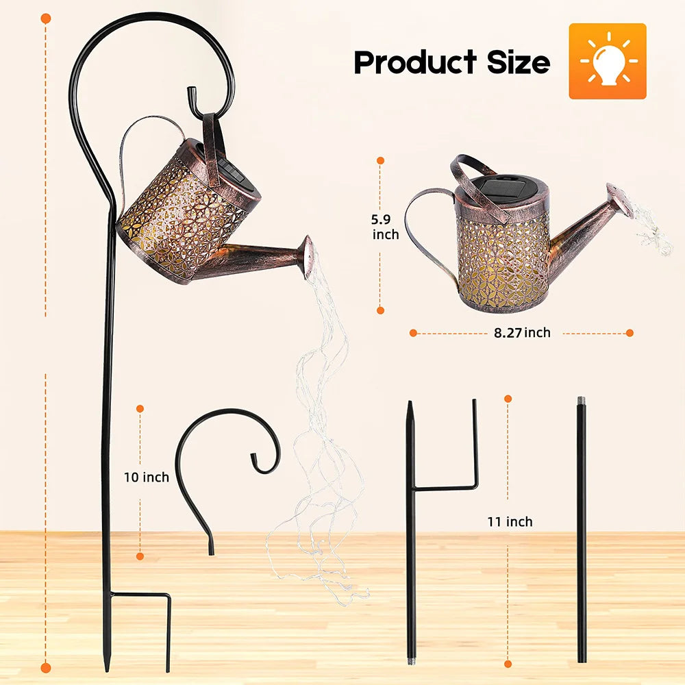 Solar Outdoor Waterproof Hanging Watering Can Waterfall Lamp
