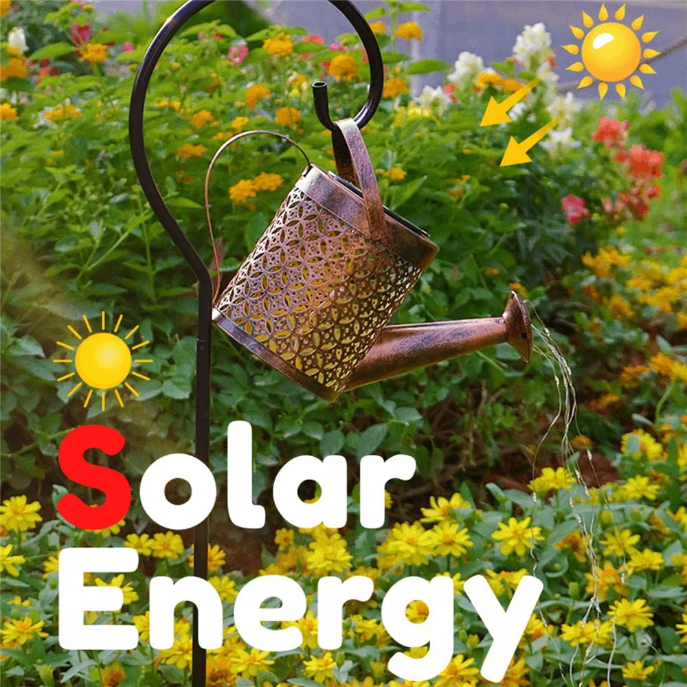 Solar Outdoor Waterproof Hanging Watering Can Waterfall Lamp