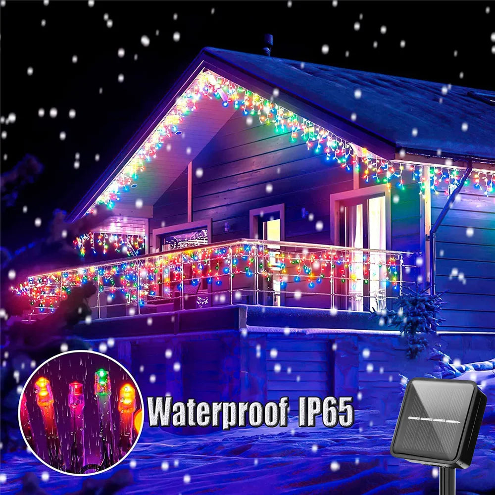 Solar Curtain Outdoor Eaves Decor String Lights