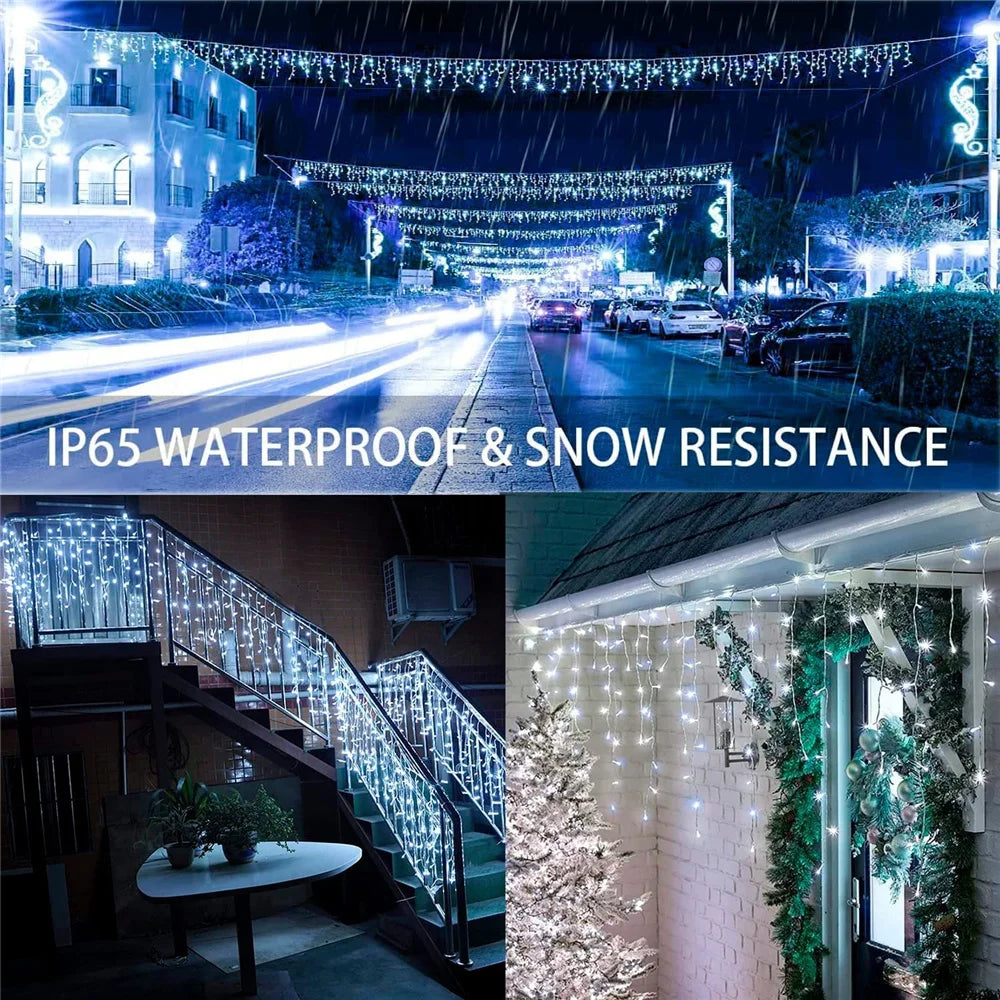 Solar Curtain Outdoor Eaves Decor String Lights