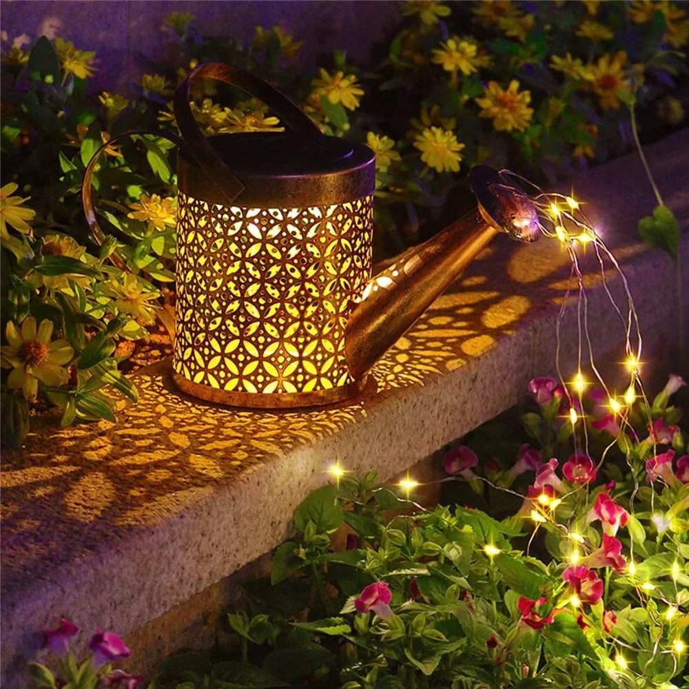 Solar Outdoor Waterproof Hanging Watering Can Waterfall Lamp