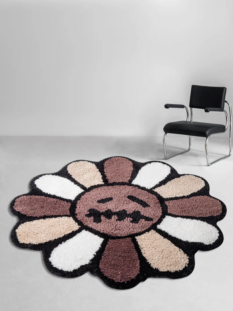 Smiling Face Flower Nonslip Tufted Rug