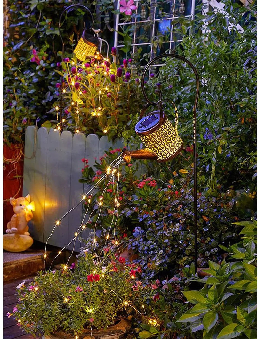 Solar Outdoor Waterproof Hanging Watering Can Waterfall Lamp