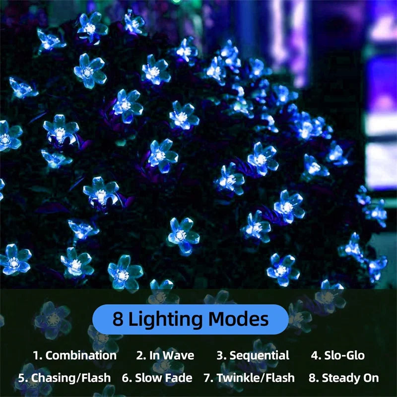 Solar Outdoor Waterproof Fairy Simulation Floral Garlands Lamp