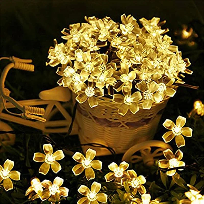 Solar Outdoor Waterproof Fairy Simulation Floral Garlands Lamp