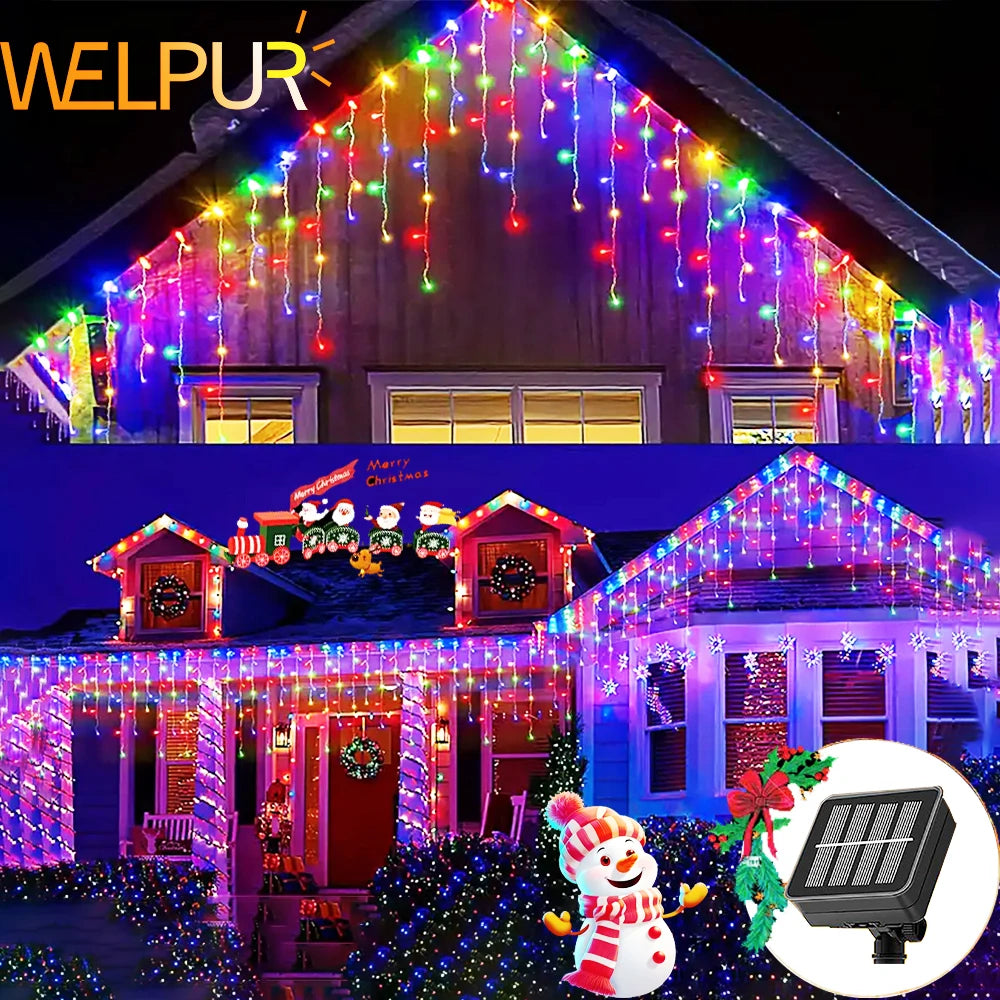 Solar Curtain Outdoor Eaves Decor String Lights