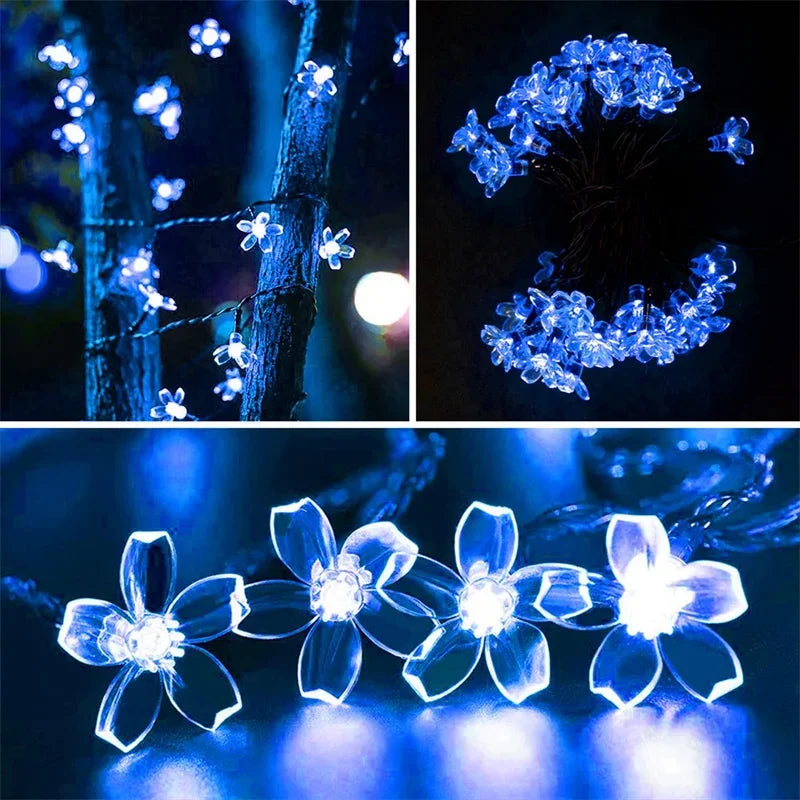 Solar Outdoor Waterproof Fairy Simulation Floral Garlands Lamp