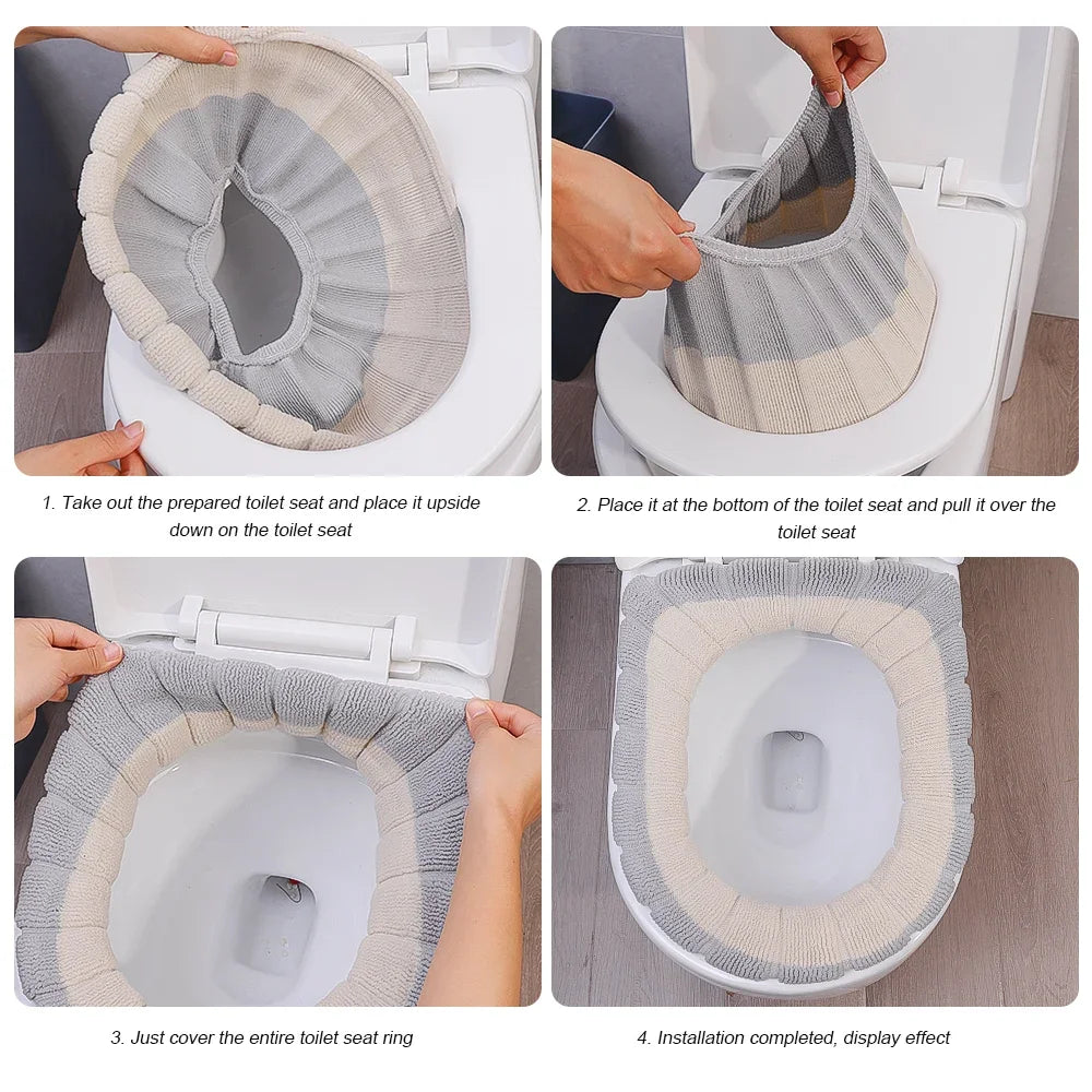 Thicker Soft Washable with Handle Winter Warm Toilet Seat Cover Mat