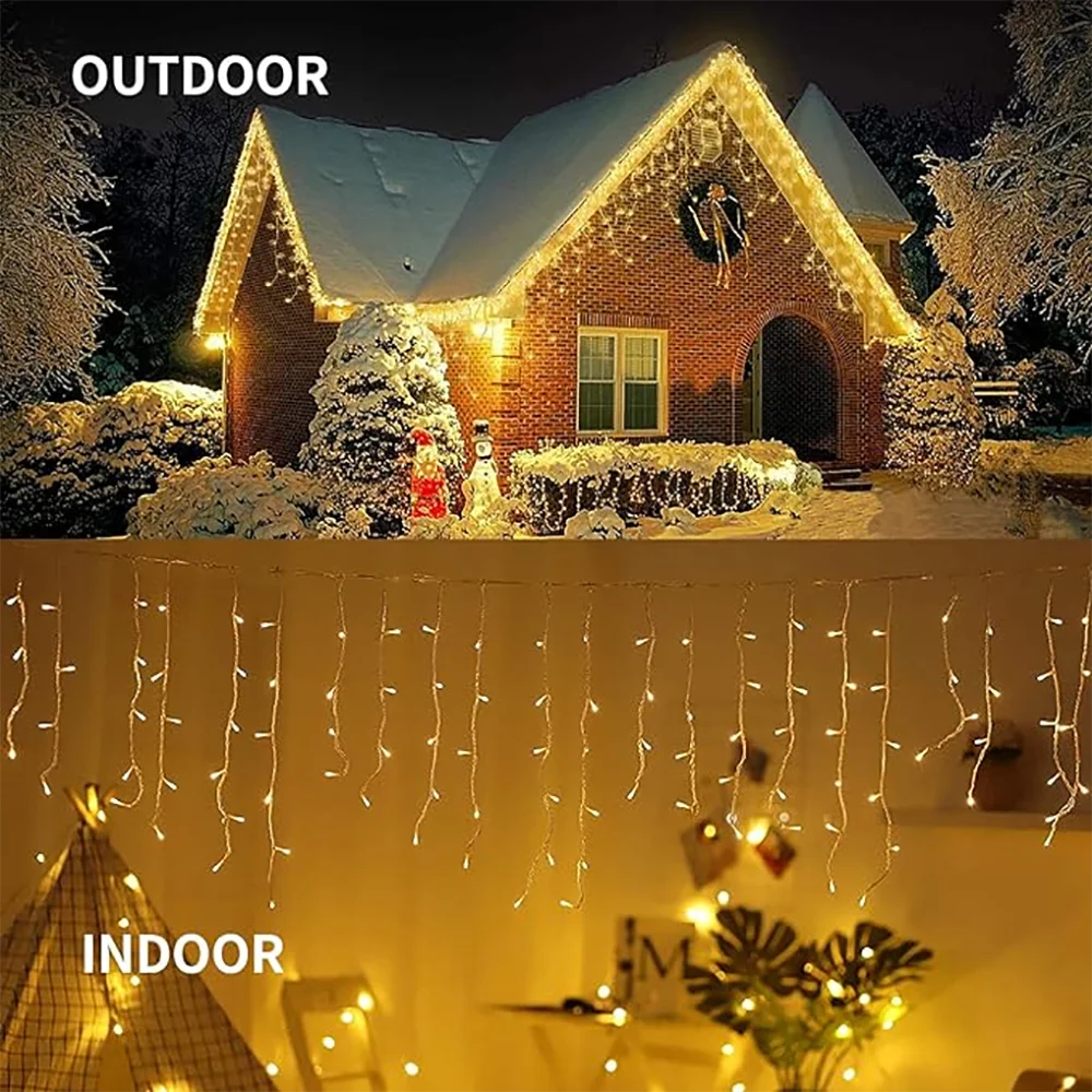 Solar Curtain Outdoor Eaves Decor String Lights