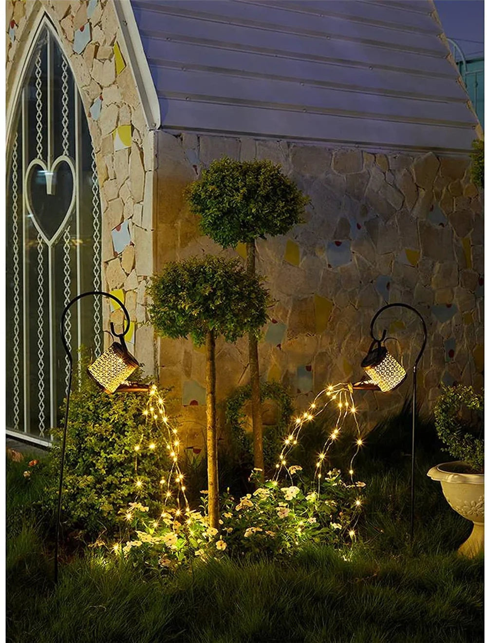 Solar Outdoor Waterproof Hanging Watering Can Waterfall Lamp