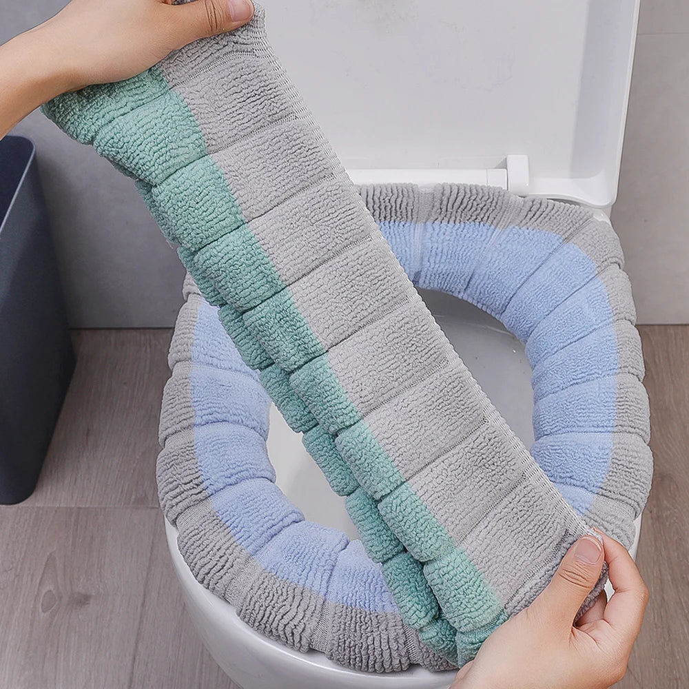 Thicker Soft Washable with Handle Winter Warm Toilet Seat Cover Mat