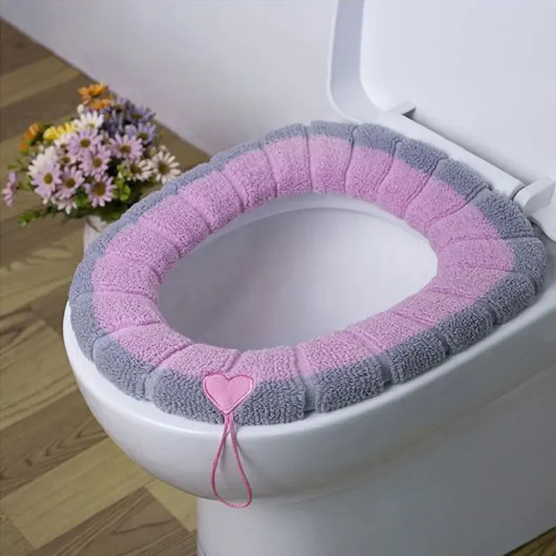 Thicker Soft Washable with Handle Winter Warm Toilet Seat Cover Mat