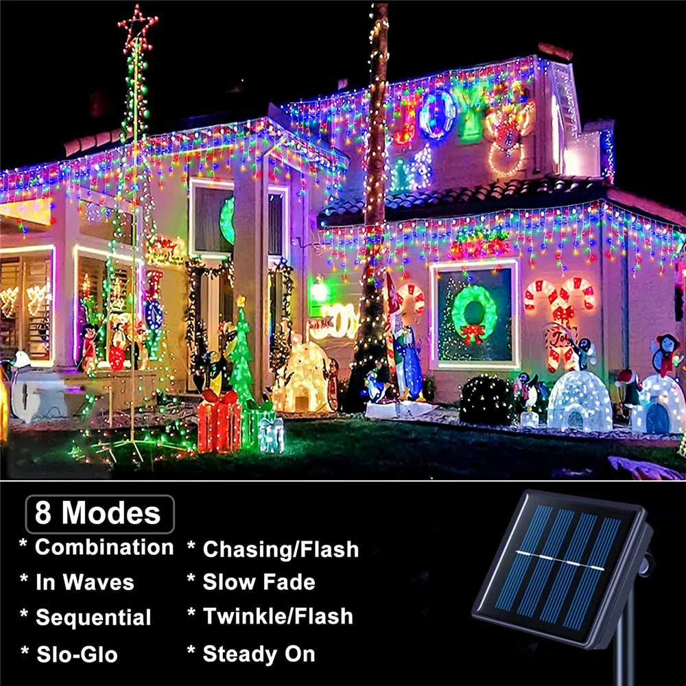 Solar Curtain Outdoor Eaves Decor String Lights