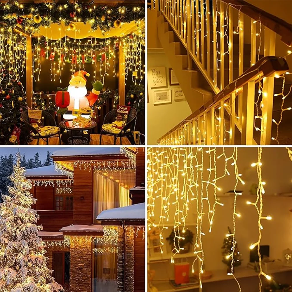 Solar Curtain Outdoor Eaves Decor String Lights