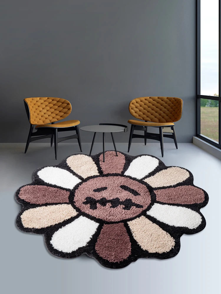 Smiling Face Flower Nonslip Tufted Rug